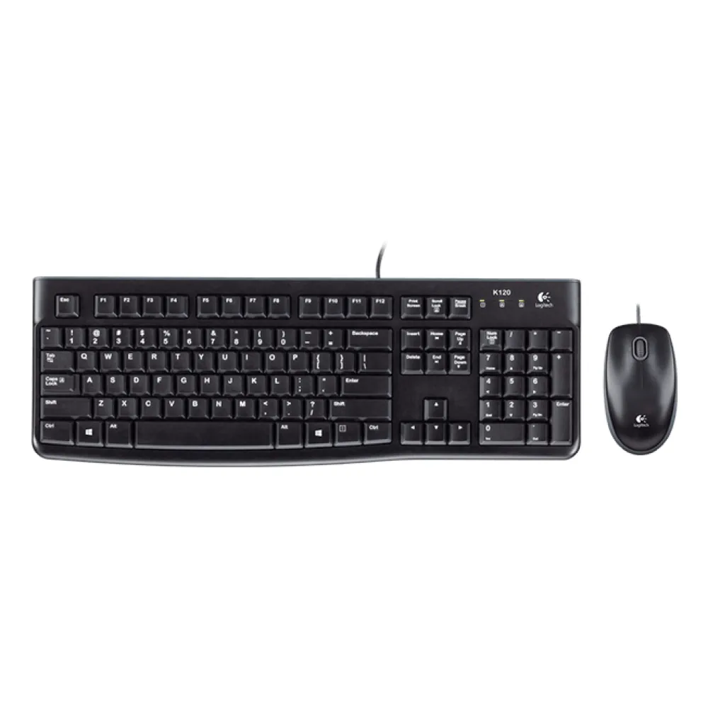 Logitech MK120 Combo Tastiera e Mouse con Filo per Windows, Mouse Ottico Cablato, Tastiera di Dimensioni Standard, USB Plug-and-Play, Compatibile con PC, Laptop