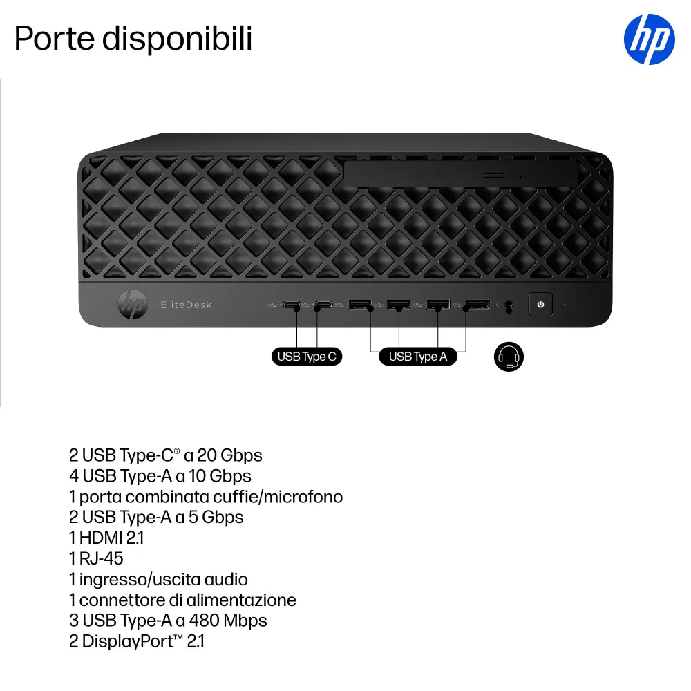 HP EliteDesk 8 G1i Wolf Pro Security Edition, Cpu Intel Core Ultra 9 285, Ram 32 GB DDR5-SDRAM, SSD 1 TB, Windows 11 Pro, SFF