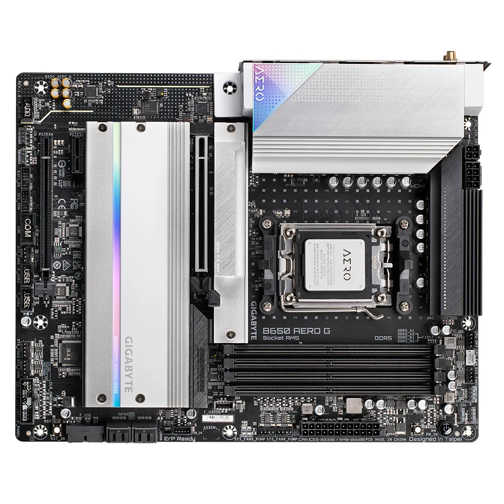 GIGABYTE B650 AERO G Scheda madre - Supporta CPU AMD Ryzen serie 9000, fino a 8000 MHz DDR5 (OC), 1xPCIe 5.0 + 2xPCIe 4.0 M.2, LAN 2,5 GbE, WIFI 6E, USB 3.2 Gen 2