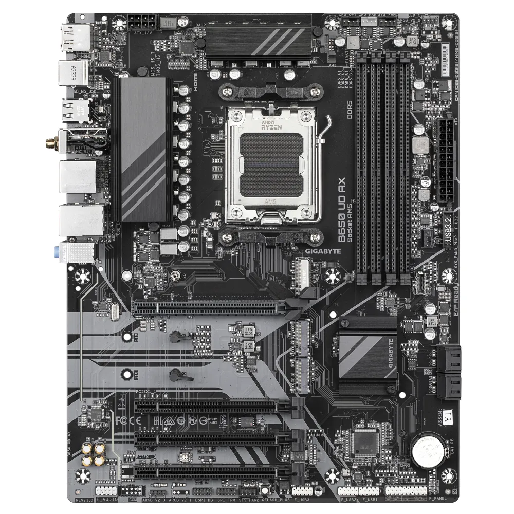 GIGABYTE B650 UD AX Scheda Madre - Supporta CPU AMD Ryzen Serie 9000, VRM a 6+2+2 fasi, fino a 7600MHz DDR5 (OC), 1x PCIe 5.0 + 2x PCIe 4.0 M.2, LAN GbE, Wi-Fi 6, USB 3.2 Gen 2
