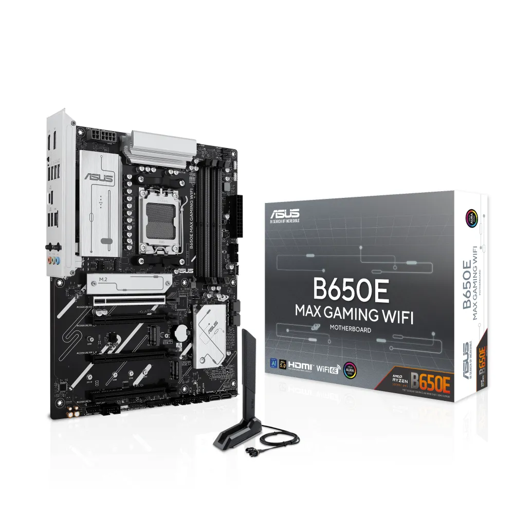 ASUS B650E MAX GAMING WIFI AMD B650 Socket AM5 ATX, 2.5 Gigabit Ethernet, Wi-Fi 6E (802.11ax), Bluetooth 5.3