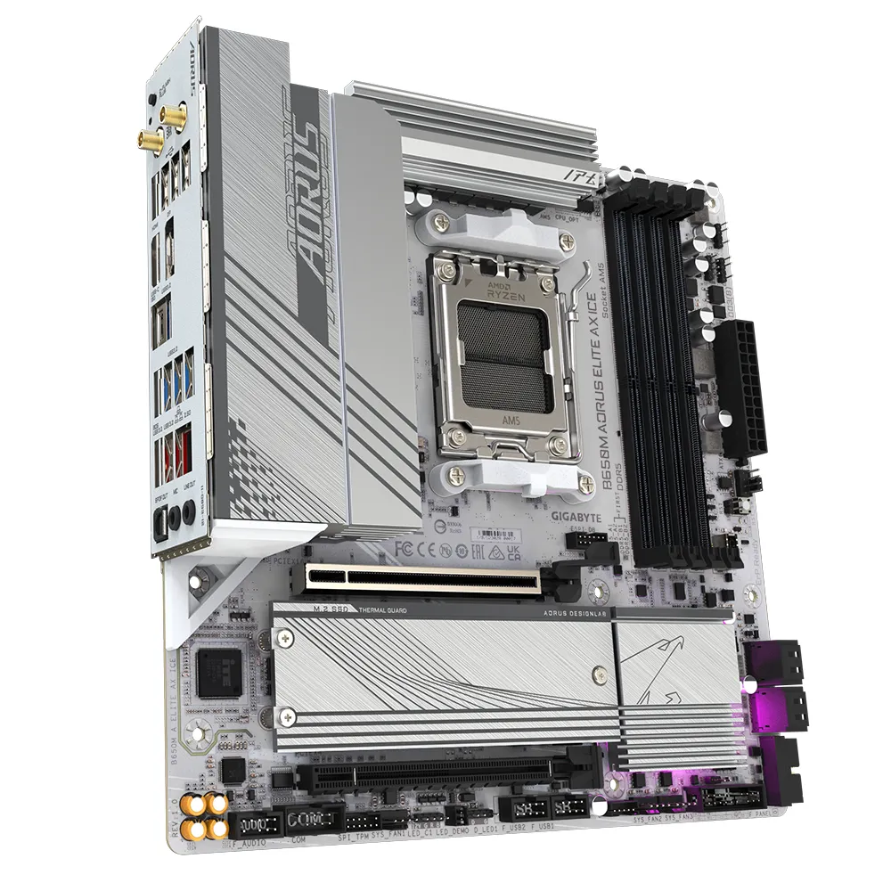 GIGABYTE B650M AORUS ELITE AX ICE Scheda madre - AMD Ryzen serie 9000, VRM a 12+2+2 fasi, fino a 8000 MHz DDR5 (OC), 1xPCIe 5.0 + 1xPCIe 4.0 M.2, LAN 2,5 GbE, WIFI 6E, USB 3.2 Gen 2x2