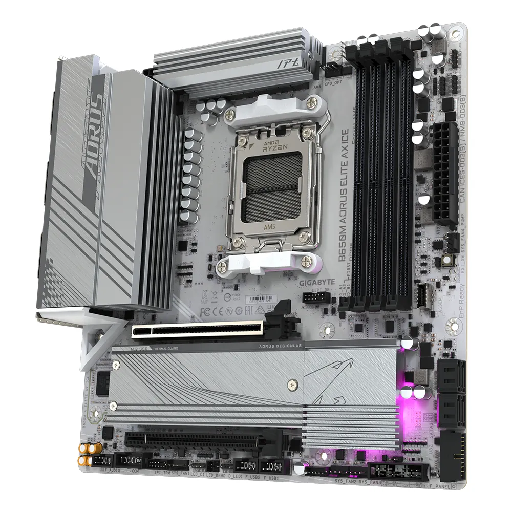GIGABYTE B650M AORUS ELITE AX ICE Scheda madre - AMD Ryzen serie 9000, VRM a 12+2+2 fasi, fino a 8000 MHz DDR5 (OC), 1xPCIe 5.0 + 1xPCIe 4.0 M.2, LAN 2,5 GbE, WIFI 6E, USB 3.2 Gen 2x2