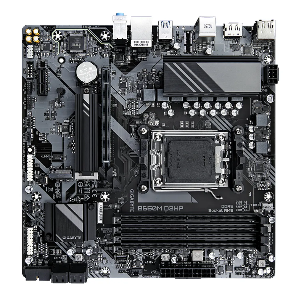 GIGABYTE B650M D3HP Scheda madre - AMD Ryzen serie 9000, VRM a 5+2+2 fasi, fino a 7600 MHz DDR5 (OC), 2xPCIe 4.0 M.2, LAN 2,5 GbE, USB 3.2 Gen 1