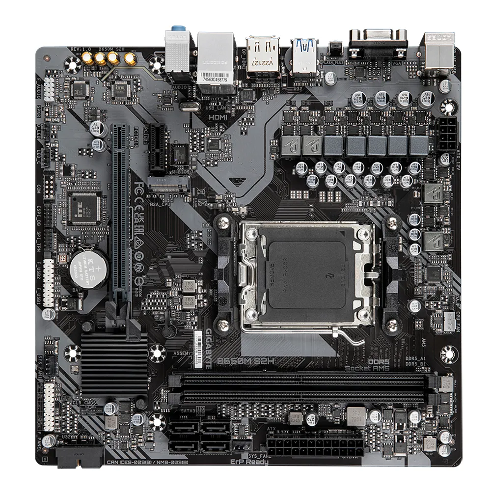 GIGABYTE B650M S2H Scheda madre - AMD Ryzen serie 9000, VRM a 5+2+2 fasi, fino a 6400 MHz DDR5 (OC), 1xPCIe 4.0 M.2, LAN GbE, USB 3.2 Gen 1