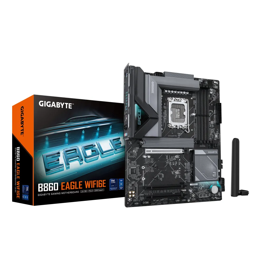 GIGABYTE B860 EAGLE WIFI6E Scheda madre - CPU Intel Core Ultra, VRM a 12+1+2+1 fasi, fino a 9066MHz DDR5, 1xPCIe 5.0 + 2xPCIe 4.0 M.2, LAN 2,5 GbE, WIFI 6E, USB 3.2 Gen 2x2