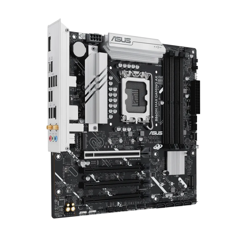 ASUS B860M MAX GAMING AX Intel B860 LGA 1851 (Socket V1) micro ATX, 2.5 Gigabit Ethernet, Wi-Fi 6 (802.11ax), Bluetooth 5.3