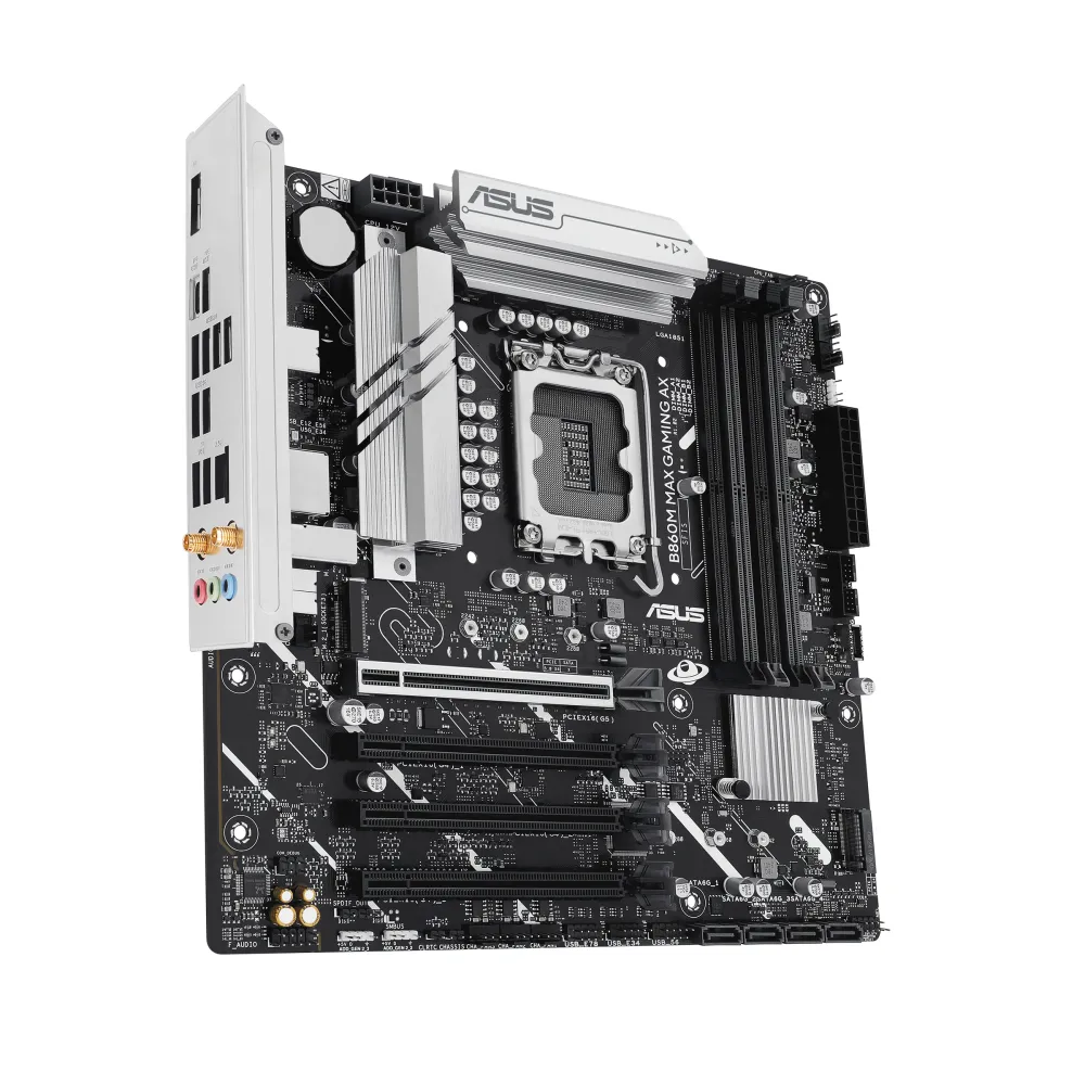 ASUS B860M MAX GAMING AX Intel B860 LGA 1851 (Socket V1) micro ATX, 2.5 Gigabit Ethernet, Wi-Fi 6 (802.11ax), Bluetooth 5.3