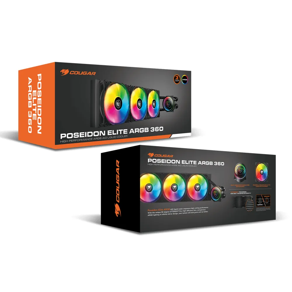 Cougar Poseidon Elite 360 - AIO, LGA1851-1700-AM5-AM4, Radiatore 360mm, ARGB, Nero