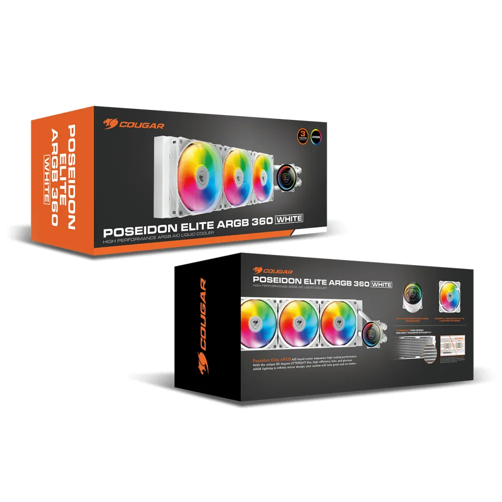 Cougar Poseidon Elite 360 - AIO, LGA1851-1700-AM5-AM4, Radiatore 360mm, ARGB, Bianco