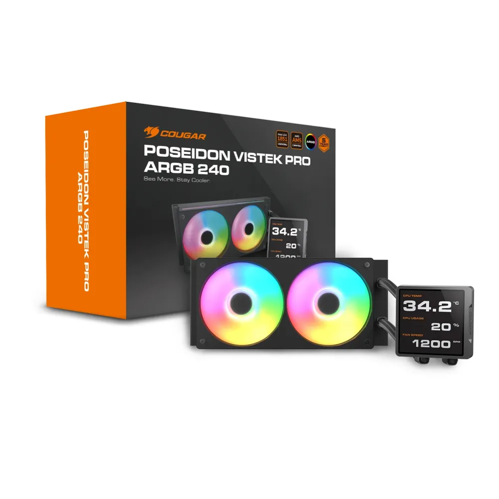 Cougar Poseidon Vistek Pro 240 - AIO, LGA1851-1700-1200-AM5-AM4, Radiatore 240mm, ARGB, Display IPS