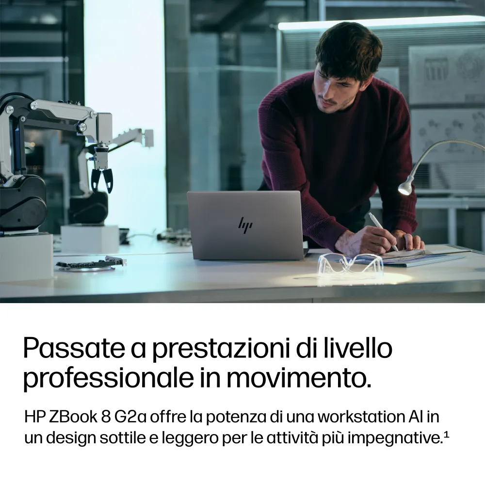 HP ZBook 8 G2a - Display 16" WUXGA, AMD Ryzen AI 7 PRO 450, 24GB RAM, 1TB SSD, Windows 11 Pro, AI PC, Argento