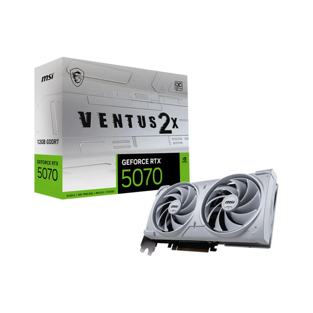 MSI GeForce RTX5070 VENTUS 2X OC White NVIDIA GeForce RTX 5070 12 GB GDDR7, 7680 x 4320 Pixel 192 bit 28 Gbit/s PCI Express 5.0, Quantità porte HDMI: 1, DisplayPorts: 3, Bianca