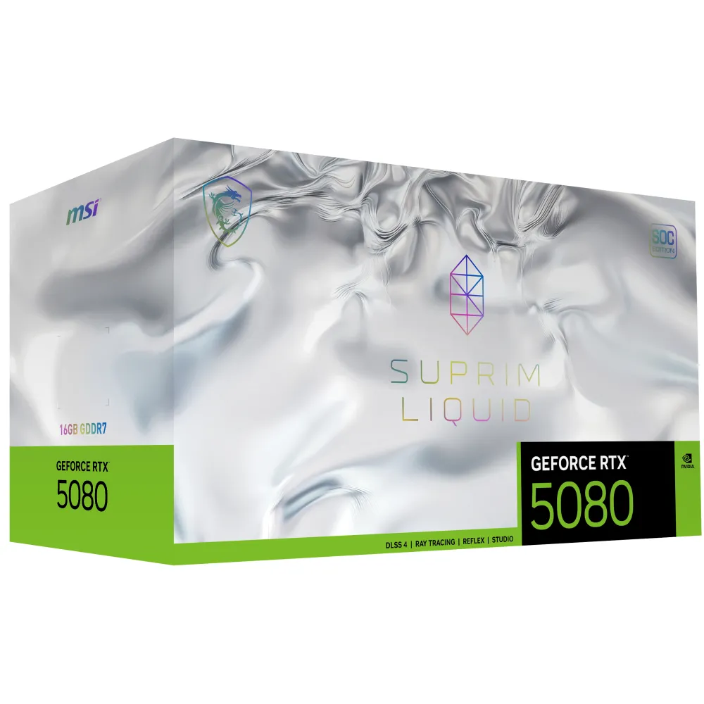 MSI SUPRIM GEFORCE RTX 5080 16G LIQUID SOC scheda video NVIDIA 16 GB GDDR7, 7680 x 4320 Pixel 256 bit PCI Express x16 5.0, Quantità porte HDMI: 1, DisplayPorts: 3