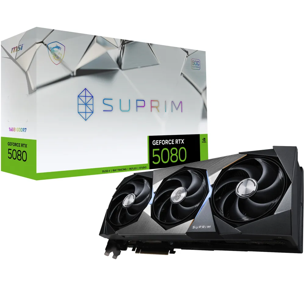 MSI SUPRIM GeForce RTX5080 16G SOC NVIDIA GeForce RTX 5080 16 GB GDDR7, 7680 x 4320 Pixel 256 bit PCI Express x16 5.0, Quantità porte HDMI: 1, DisplayPorts: 3