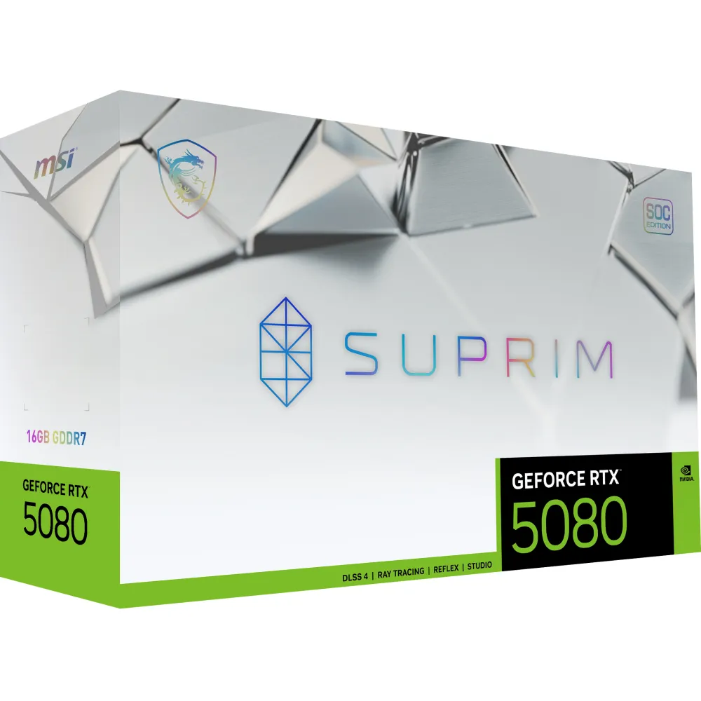 MSI SUPRIM GeForce RTX5080 16G SOC NVIDIA GeForce RTX 5080 16 GB GDDR7, 7680 x 4320 Pixel 256 bit PCI Express x16 5.0, Quantità porte HDMI: 1, DisplayPorts: 3