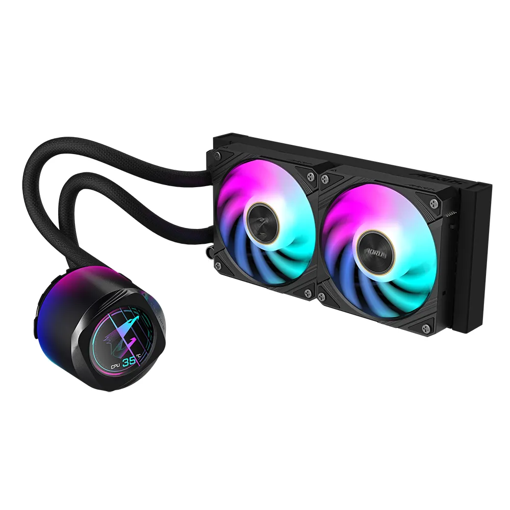 GIGABYTE AORUS WATERFORCE X II 240 Raffreddamento a liquido per CPU AIO - 2x ventole ARGB da 120 mm, LCD a colori, DAISY-CHAIN, compatibile con Intel LGA 1851 e AMD AM5