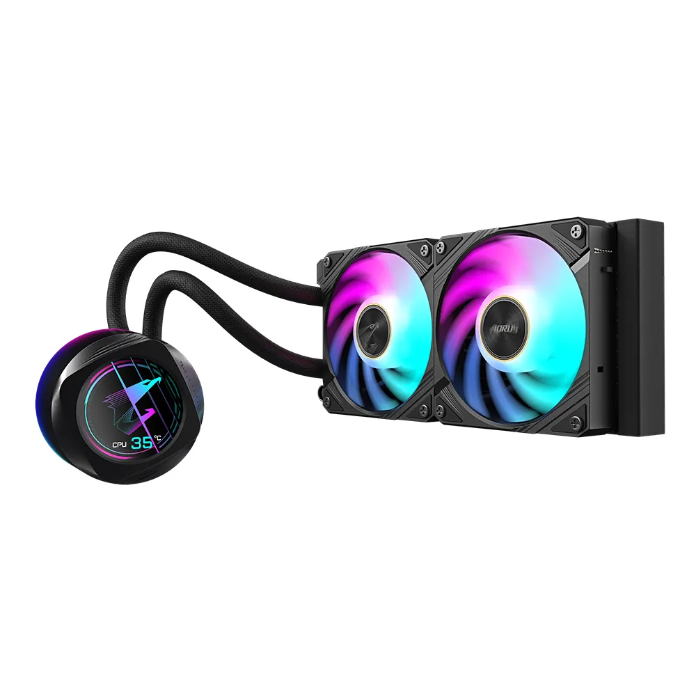 GIGABYTE AORUS WATERFORCE X II 240 Raffreddamento a liquido per CPU AIO - 2x ventole ARGB da 120 mm, LCD a colori, DAISY-CHAIN, compatibile con Intel LGA 1851 e AMD AM5