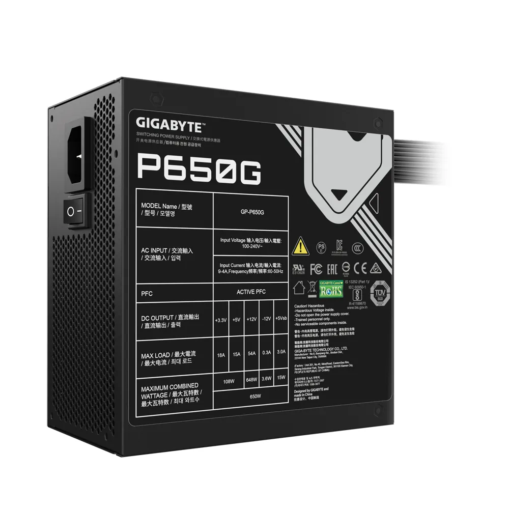 GIGABYTE GP-P650G Alimentatore 650W ATX 80 PLUS Bronze Nero
