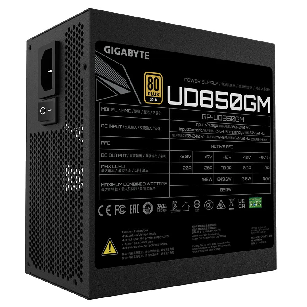GIGABYTE UD850GM Alimentatore 850W ATX 80 PLUS Gold Nero