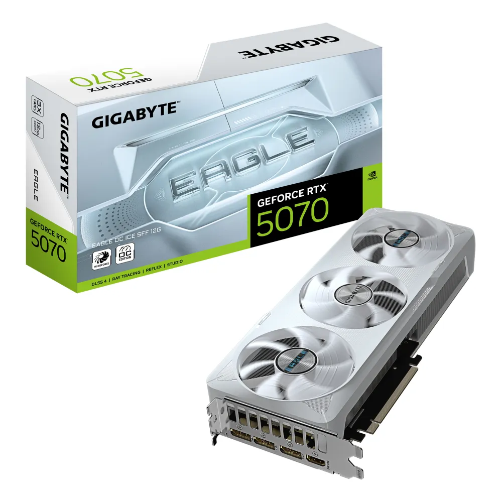 GIGABYTE GeForce RTX 5070 EAGLE OC ICE SFF 12G Scheda Grafica - 12GB GDDR7, 192 bit, PCI-E 5.0, 2587 MHz Core Clock, 3 x DP 2.1a, 1 x HDMI 2.1b, NVIDIA DLSS 4, GV-N5070EAGLEOC ICE-12GD