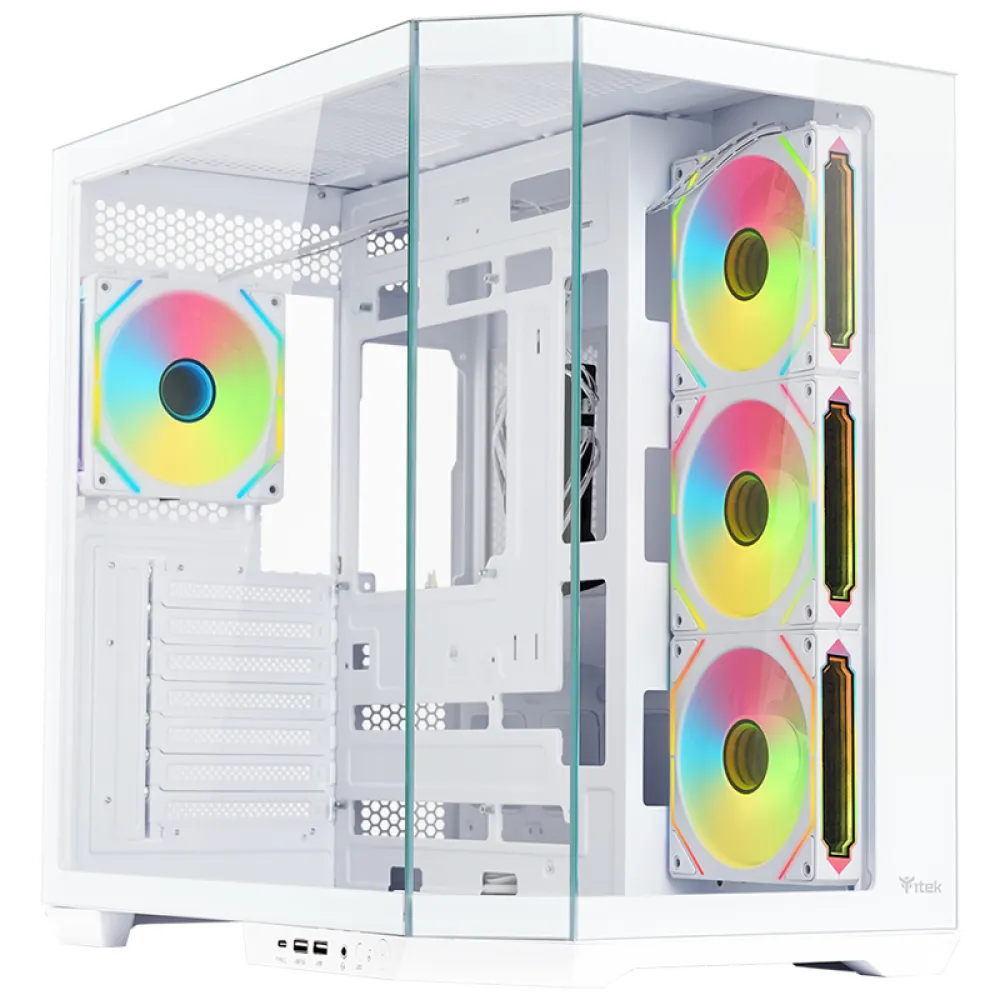 Case DARK CAVE AKU - Gaming Tower- ATX- 4x12cm ARGB fan- USB3- Type-C- Temp Glass Side & Front Panel- White Edition