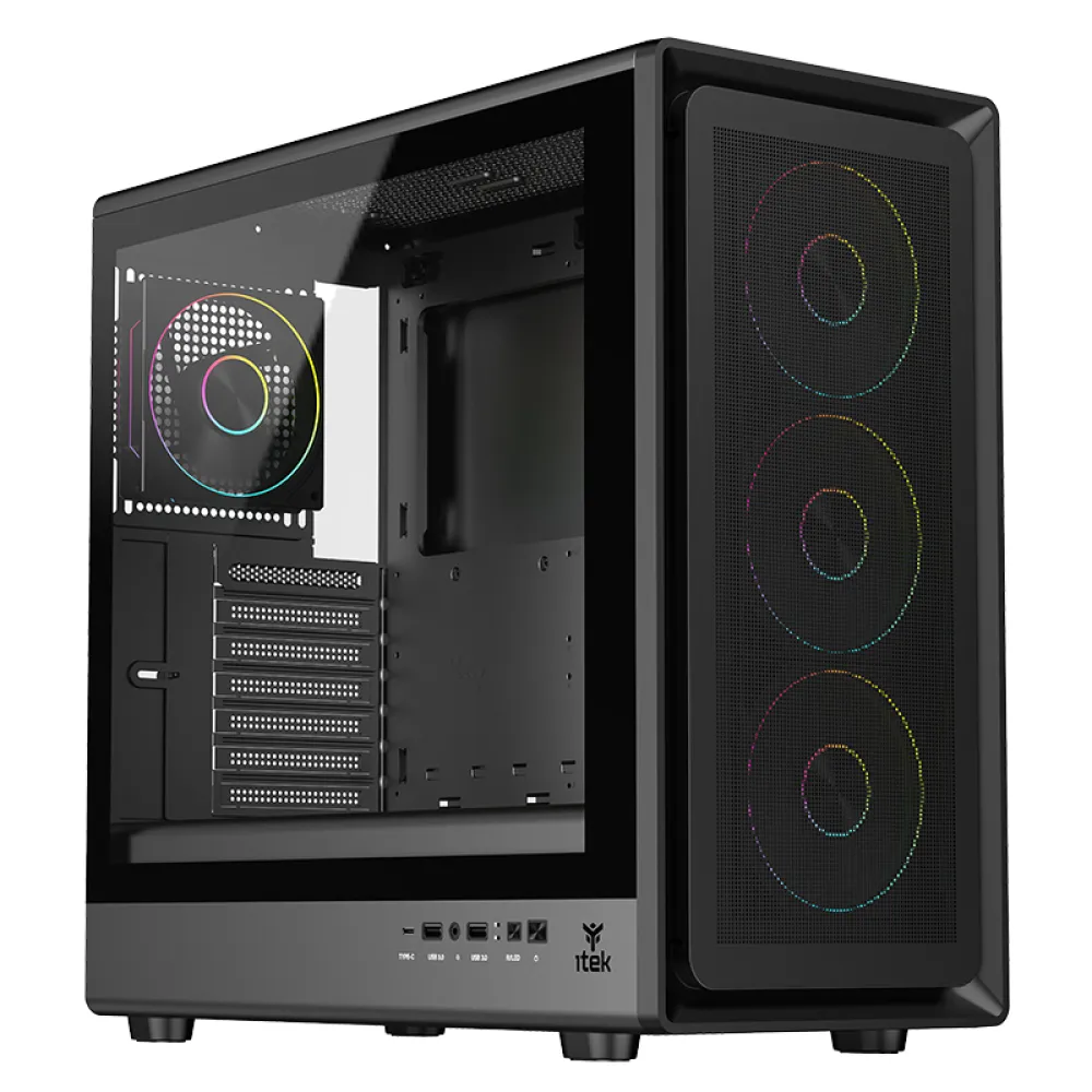 itek MESHCORE 36B Black - Case ATX, Pannello Mesh, 4 Ventole ARGB, USB-C