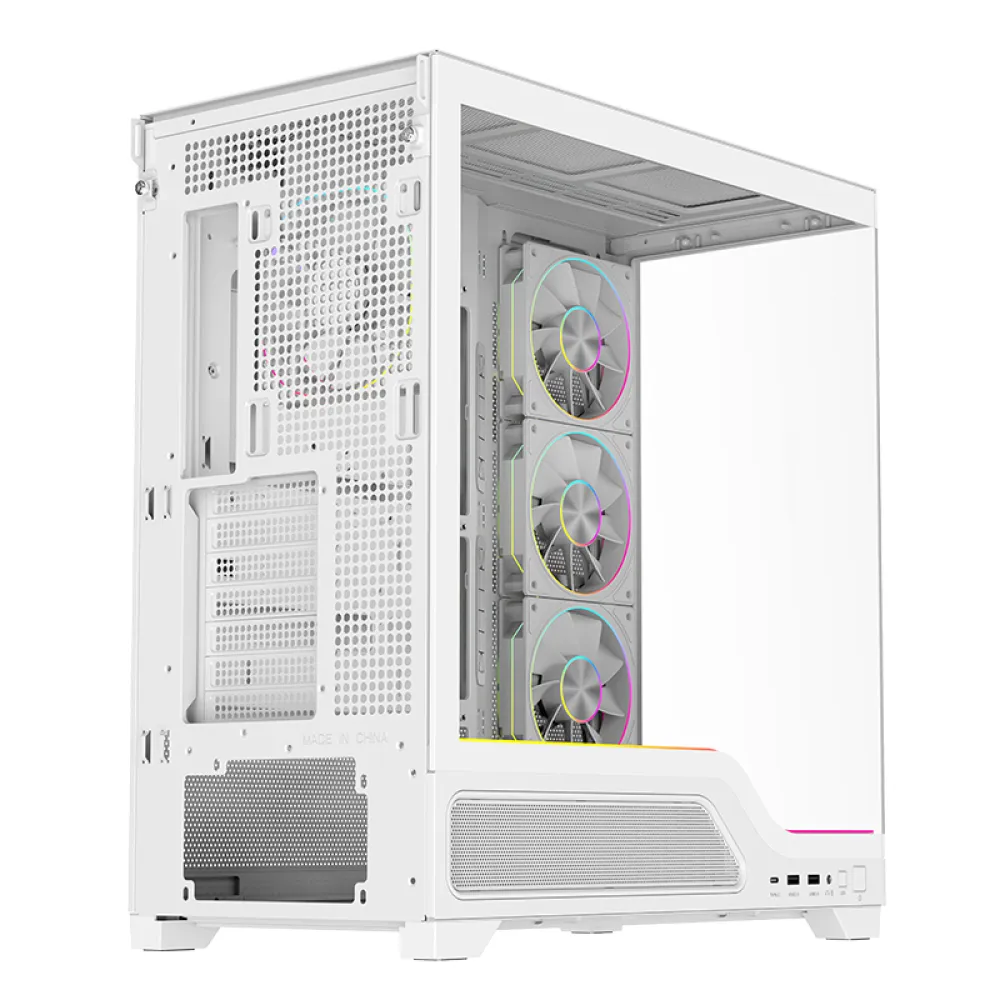 Case SHOWBUI WAVE 82W - Gaming Tower- ATX- 4x12cm ARGB fan- 2xUSB3- Type-C- Temp Glass Side & Front Panel- White Ed.