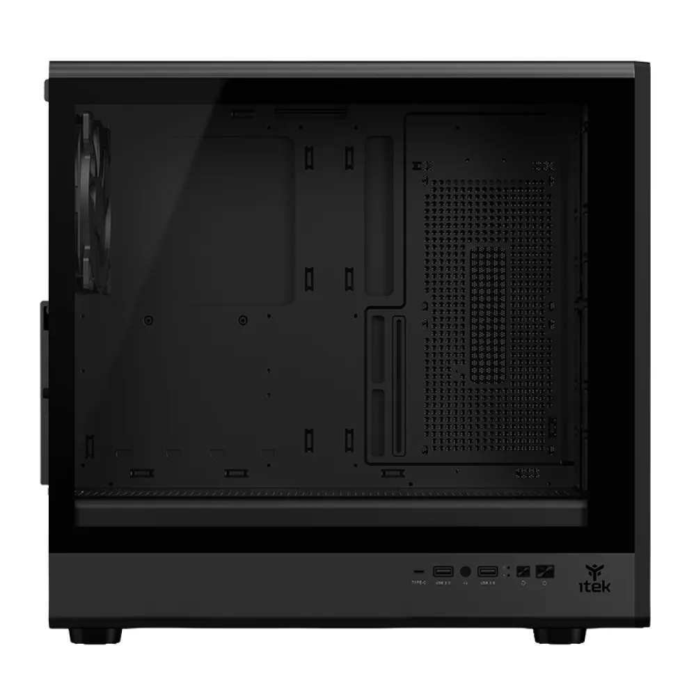 Case WOODY W2B - Gaming Tower- ATX- 4x14cm Black fan- 2xUSB3- Type-C- Wood Front- Darker Temp Glass Side Panel