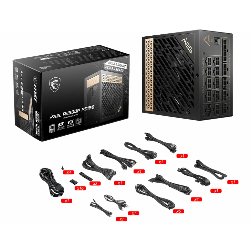 MSI MEG AI1300P PCIE5 Alimentatore 1300W ATX 80 PLUS Gold Nero
