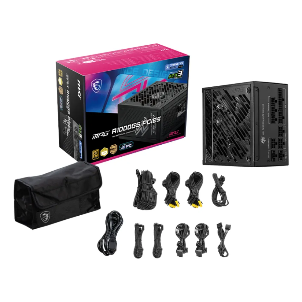 Alimentatore Msi MPG A1000GS PCIE5, 1000W 80 Plus Gold, ATX 3.1, Nero