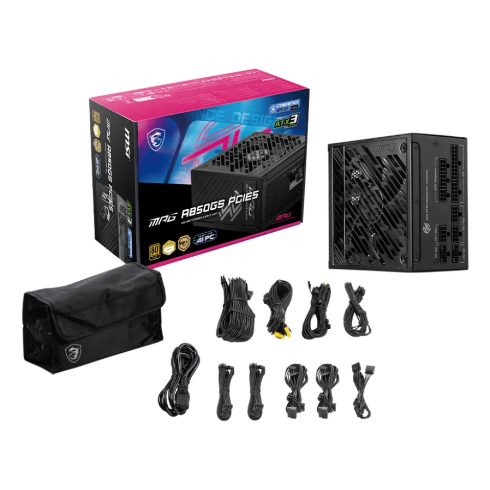 Alimentatore Msi MPG A850GS PCIE5, 850W 80 Plus Gold, ATX 3.1, Nero