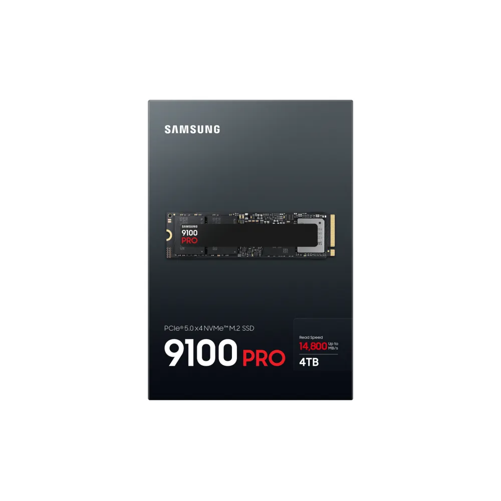 Samsung 9100 PRO SSD 4TB M.2 NVMe PCIe 5.0 con velocità di lettura: 14800 MB/s 2200000 IOPS e velocità di scrittura: 13400 MB/s 2600000 IOPS