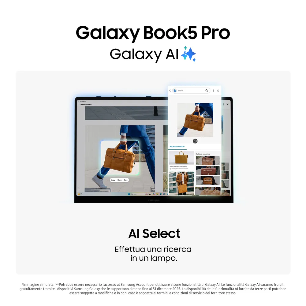 Samsung Galaxy Book5 Pro Intel Core Ultra 7 256V Notebook (14") Touch screen WQXGA+ 16 GB LPDDR5x-SDRAM 512 GB SSD Wi-Fi 7 (802.11be) Windows 11 Home Grigio