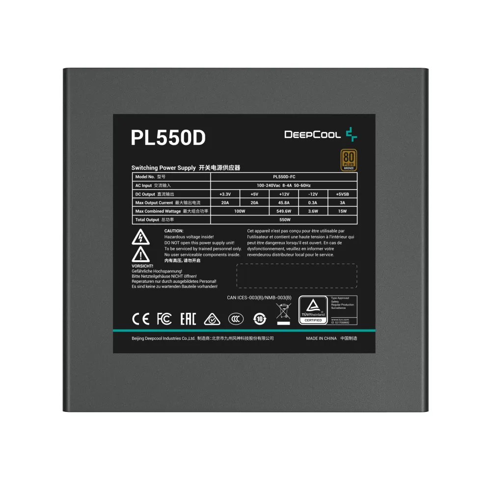 DeepCool PL550D Alimentatore 550W ATX 80 PLUS Bronze Nero