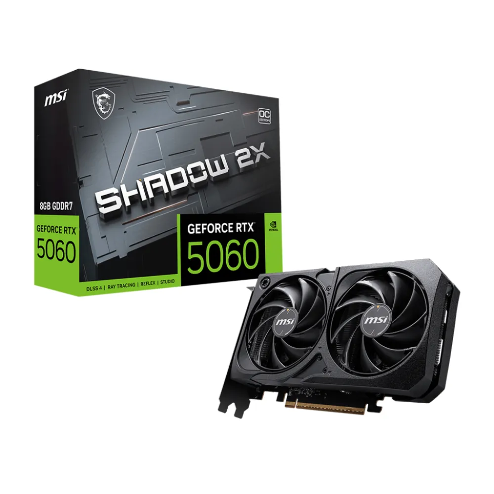 MSI GeForce RTX 5060 8G SHADOW 2X OC NVIDIA 8 GB GDDR7, 7680 x 4320 Pixel 128 bit 28 Gbit/s PCI Express x16 5.0, Quantità porte HDMI: 1, DisplayPorts: 3