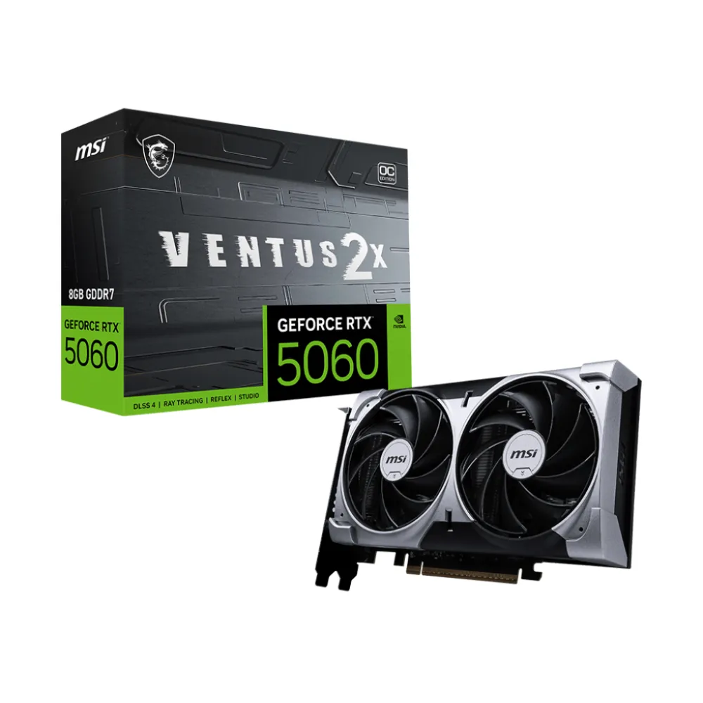 MSI GeForce RTX 5060 8G VENTUS 2X OC NVIDIA 8 GB GDDR7, 7680 x 4320 Pixel 128 bit 28 Gbit/s PCI Express x16 5.0, Quantità porte HDMI: 1, DisplayPorts: 3