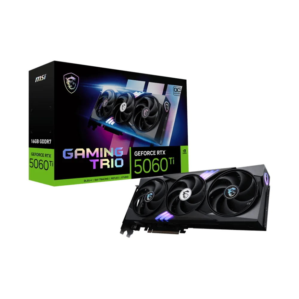 MSI GAMING GeForce RTX 5060 TI 16G TRIO OC NVIDIA 16 GB GDDR7, 7680 x 4320 Pixel 128 bit 28 Gbit/s PCI Express x16 5.0, Quantità porte HDMI: 1, DisplayPorts: 3