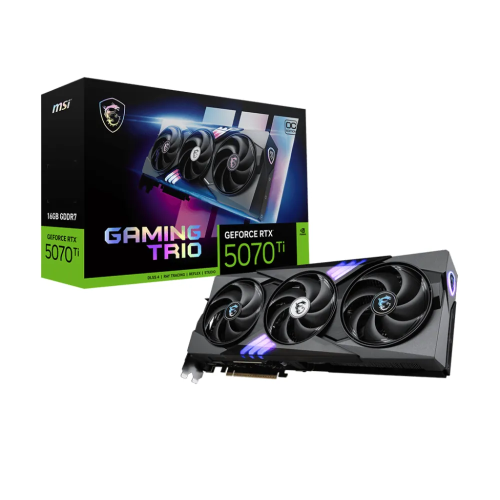MSI GAMING GeForce RTX 5070 Ti 16G TRIO OC NVIDIA 16 GB GDDR7, 7680 x 4320 Pixel 256 bit 28 Gbit/s PCI Express 5.0, Quantità porte HDMI: 1, DisplayPorts: 3