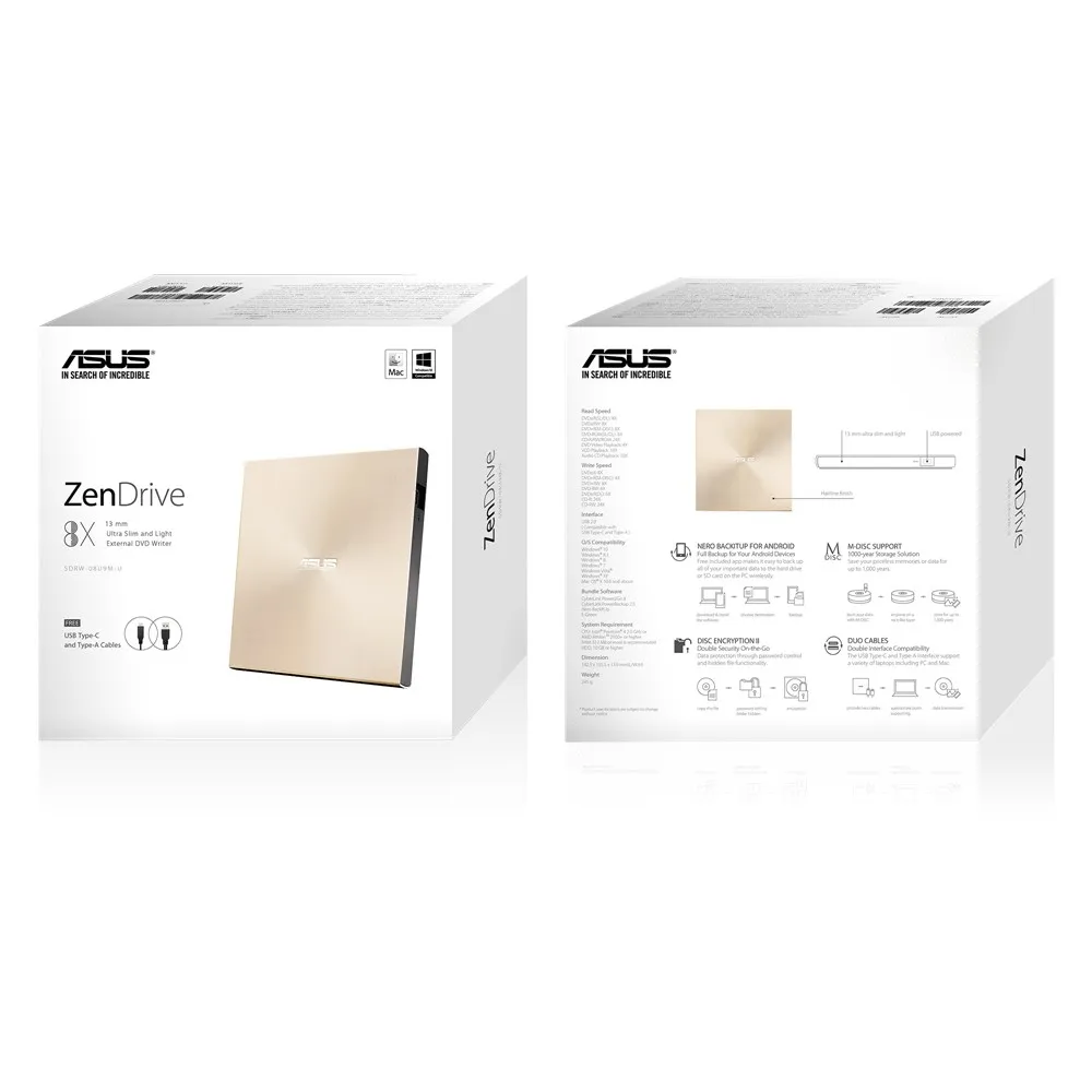 ASUS ZenDrive U9M lettore di disco ottico DVD±RW Oro
