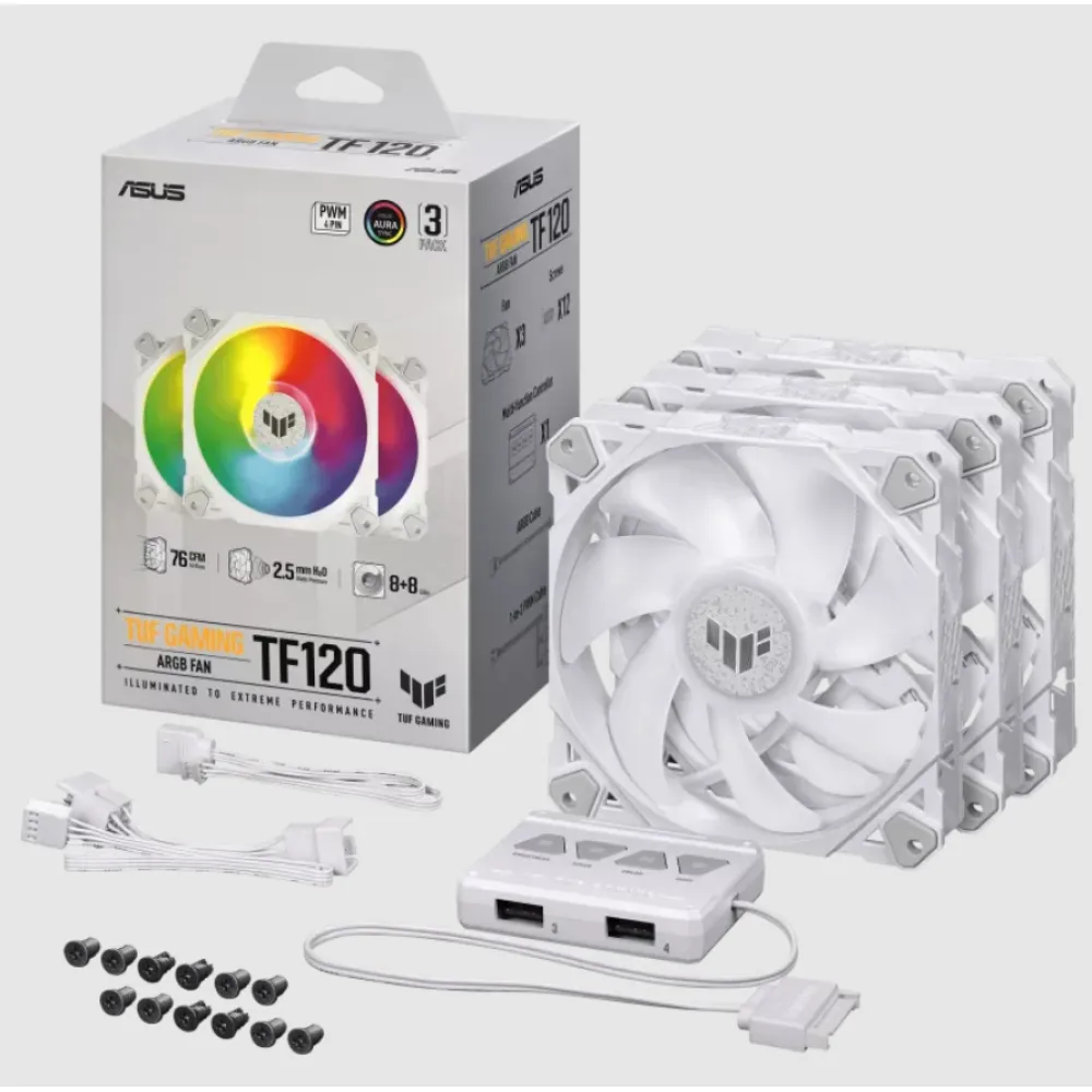 ASUS TUF GAMING TF120 ARGB WHITE EDITION 3IN1 Ventola 12 cm Bianco 3 pz