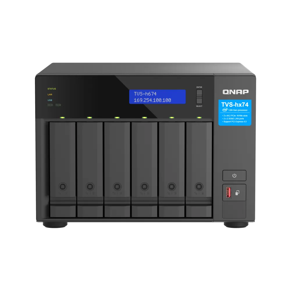 QNAP TVS-H674 NAS Tower Intel® Core™ i5-12400 32 GB DDR4 QuTS hero Nero
