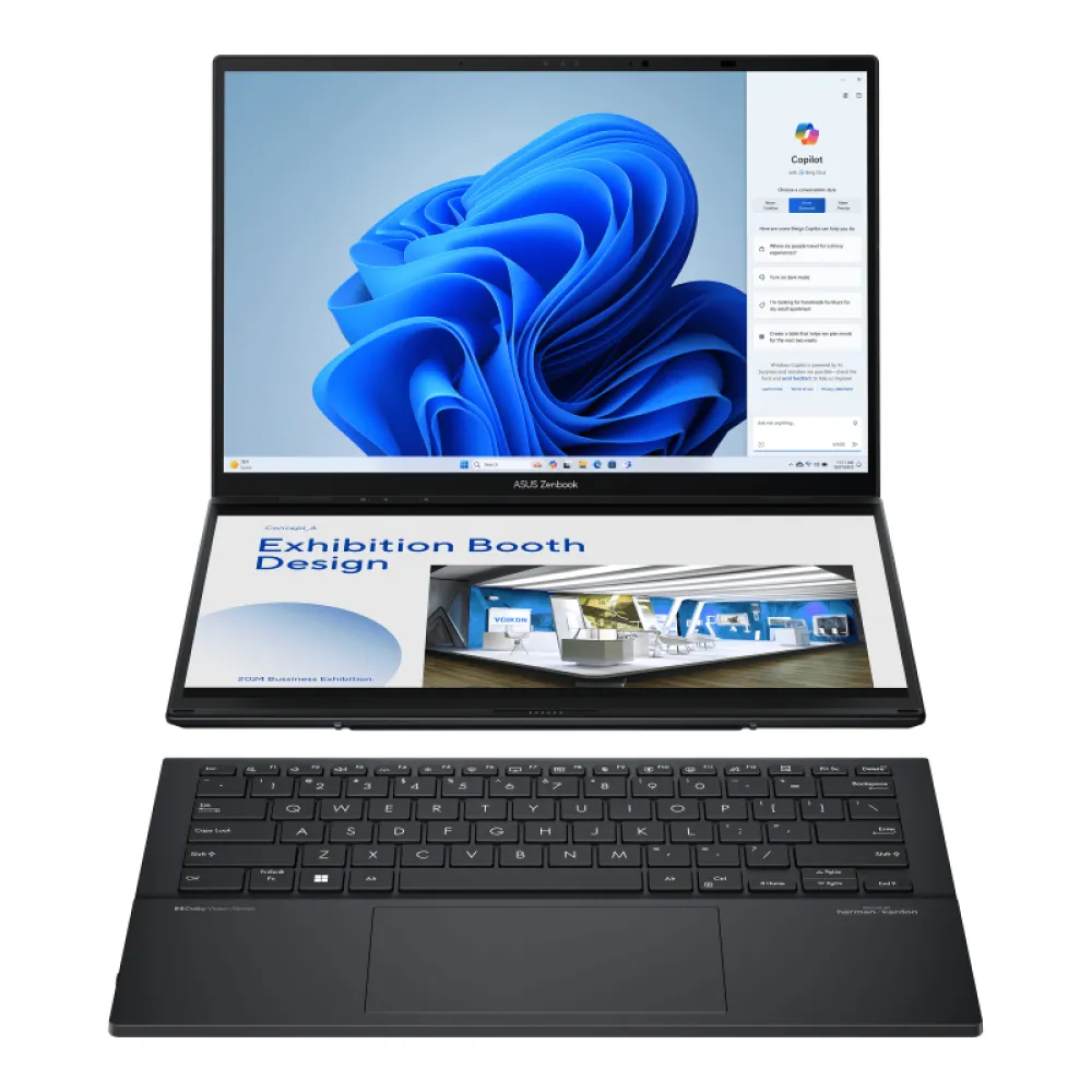 ASUS Zenbook Duo UX8406 Intel Core Ultra 7 155H Notebook 35,6 cm (14") Touch screen 3K 32 GB LPDDR5x-SDRAM 1 TB SSD Wi-Fi 6E (802.11ax) Windows 11 Pro Grigio