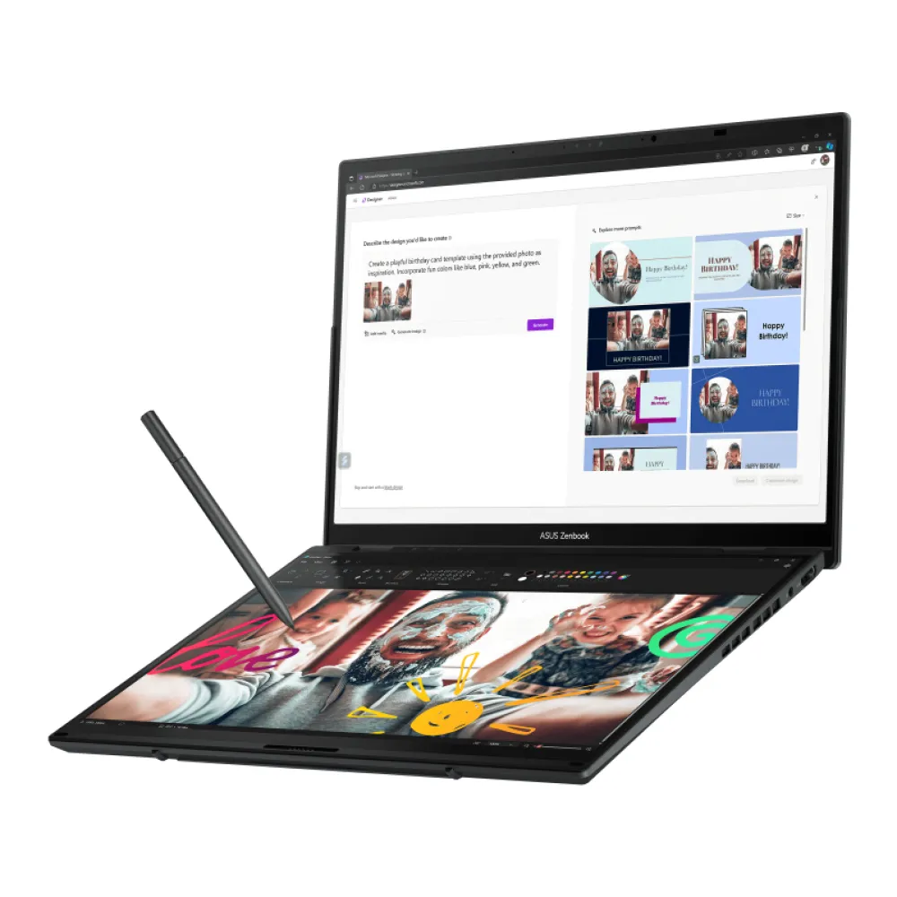 ASUS Zenbook Duo UX8406 Intel Core Ultra 7 155H Notebook 35,6 cm (14") Touch screen 3K 32 GB LPDDR5x-SDRAM 1 TB SSD Wi-Fi 6E (802.11ax) Windows 11 Pro Grigio