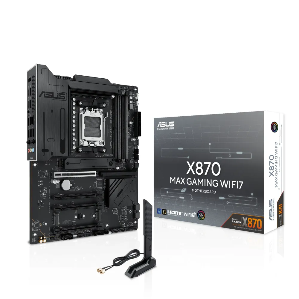 ASUS X870 MAX GAMING WIFI7 AMD X870 Socket AM5 ATX, 2.5 Gigabit Ethernet, Wi-Fi 7 (802.11be), Bluetooth 5.4