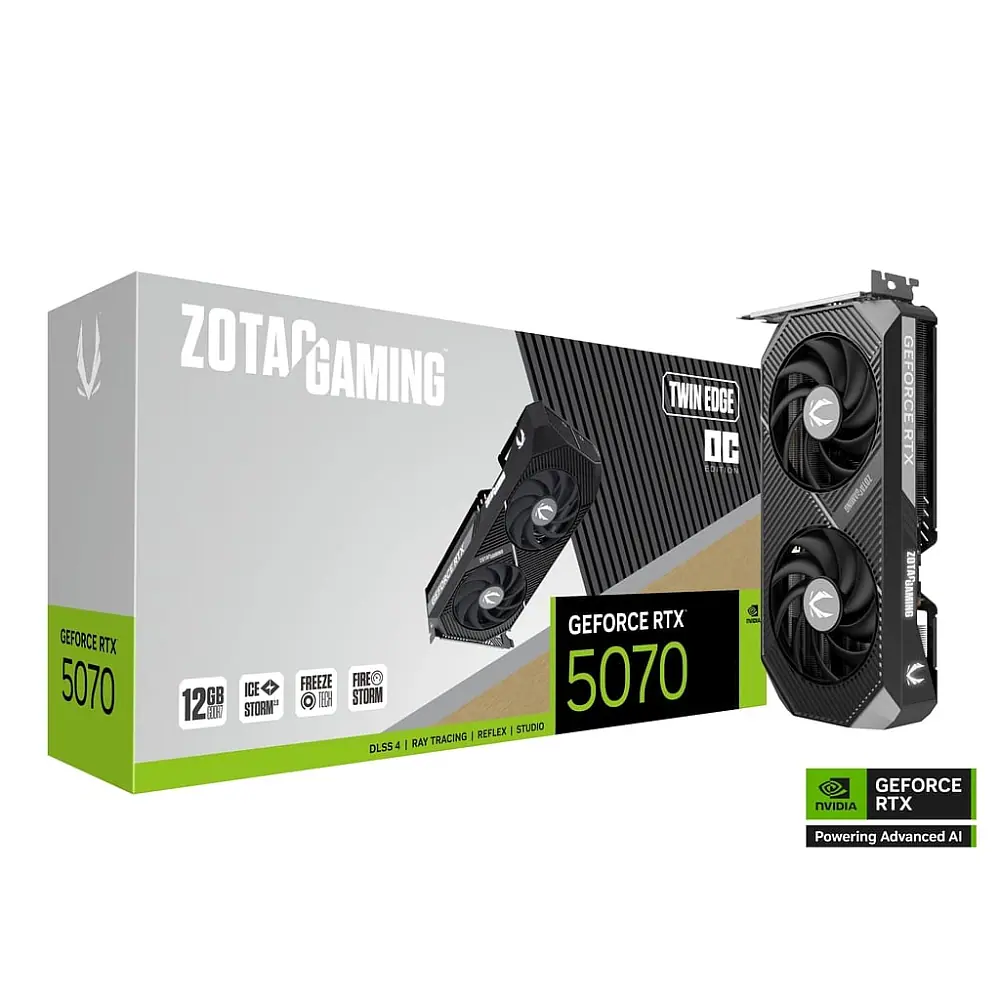 Zotac GAMING GeForce RTX 5070 Twin Edge OC NVIDIA 12 GB GDDR7, 7680 x 4320 Pixel 192 bit 28 Gbit/s PCI Express x16 5.0, Quantità porte HDMI: 1, DisplayPorts: 3