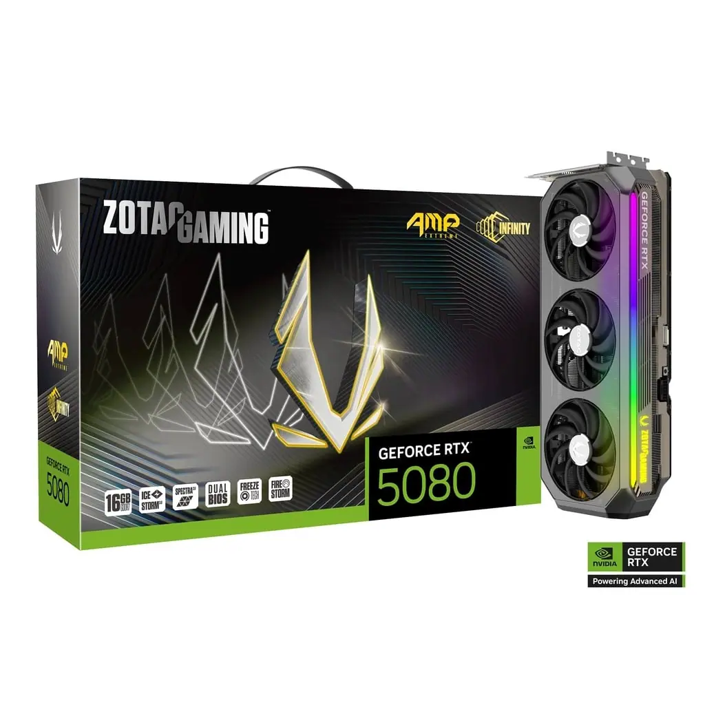 Zotac GAMING GeForce RTX 5080 AMP Extreme INFINITY NVIDIA 16 GB GDDR7, 7680 x 4320 Pixel 256 bit 30 Gbit/s PCI Express x16 5.0, Quantità porte HDMI: 1, DisplayPorts: 3