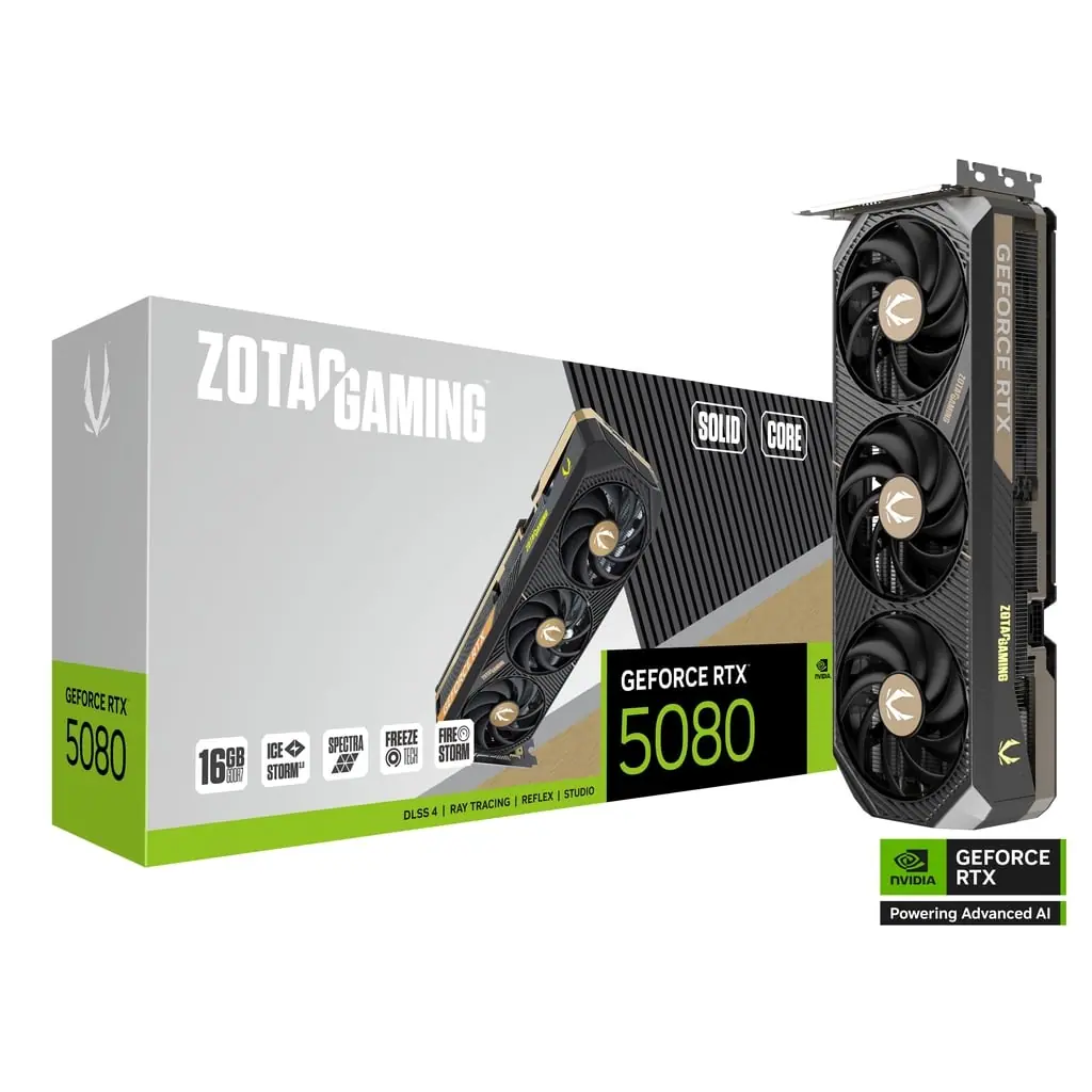 Zotac GAMING GeForce RTX 5080 SOLID CORE NVIDIA 16 GB GDDR7, 7680 x 4320 Pixel 256 bit 30 Gbit/s PCI Express x16 5.0, Quantità porte HDMI: 1, DisplayPorts: 3