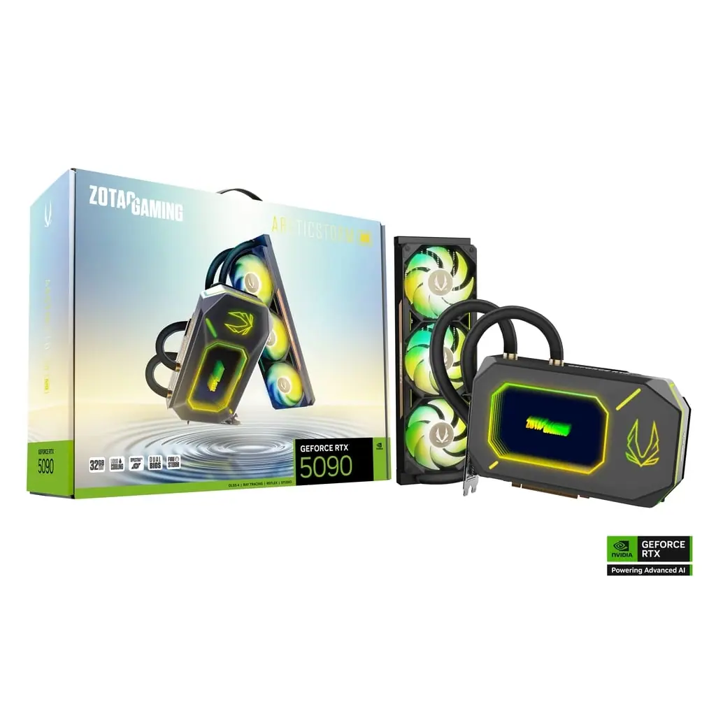 Zotac GAMING GeForce RTX 5090 ARCTICSTORM AIO NVIDIA 32 GB GDDR7, 7680 x 4320 Pixel 512 bit 28 Gbit/s PCI Express x16 5.0, Quantità porte HDMI: 1, DisplayPorts: 3