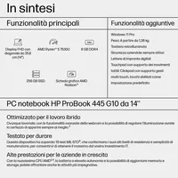HP ProBook 445 G10 AMD Ryzen™ 5 7530U Notebook 35,6 cm (14") Full HD 8 GB DDR4-SDRAM 256 GB SSD Wi-Fi 6E (802.11ax) Windows 11 Pro Argento